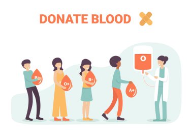 donate blood, people in line with blood clipart