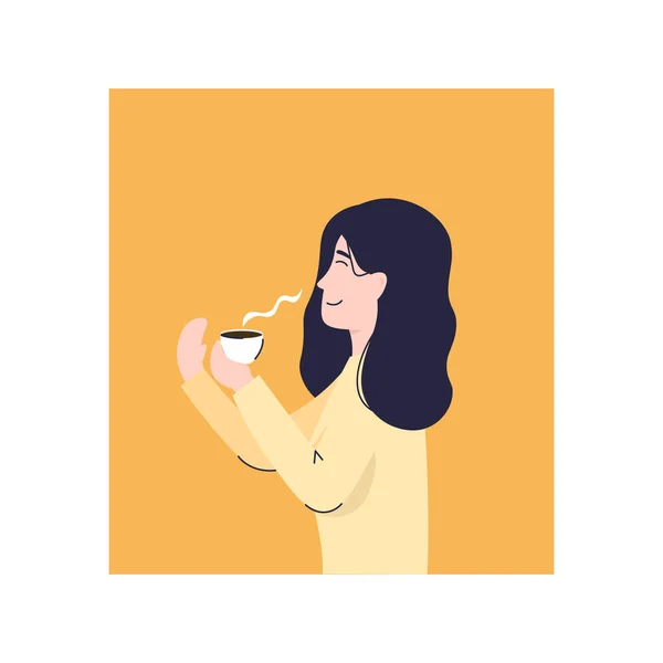 Жінка нюхає чашку кави — стоковий вектор