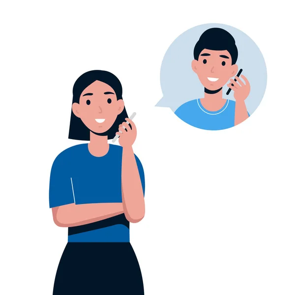 Mujer hablando por teléfono con un hombre — Vector de stock