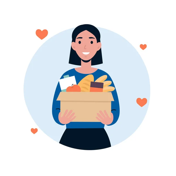 Mujer voluntaria con caja aislada — Vector de stock