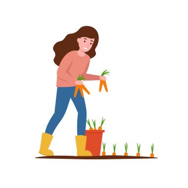 Kız soyutlanmış havuç topluyor.