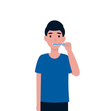 Adam dişlerini tek başına fırçalar.