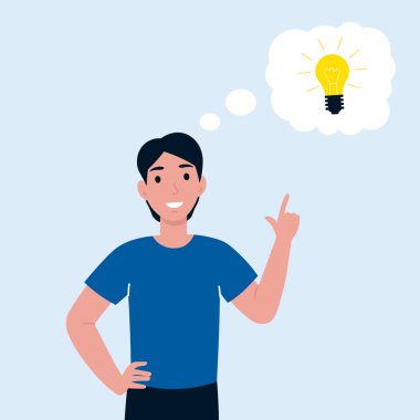 Genç mutlu adamın bir fikri var.