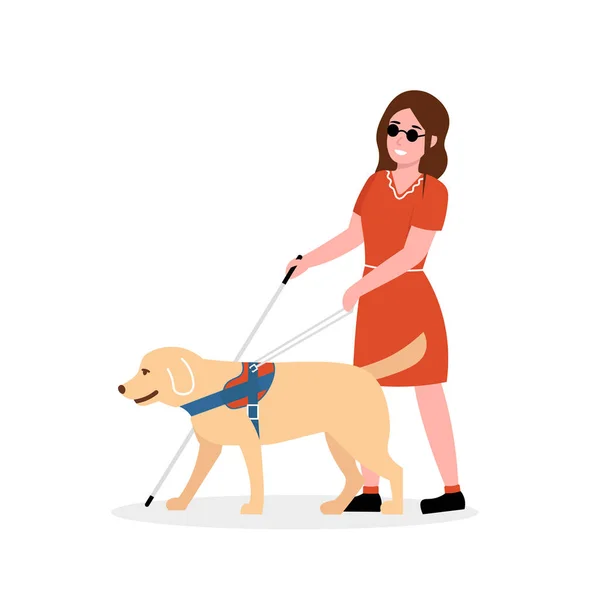 Слепая женщина с собакой — стоковый вектор