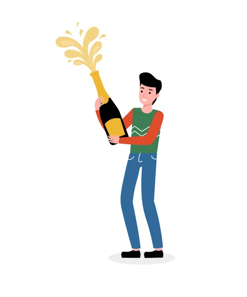 Cara abre champanhe —  Vetores de Stock