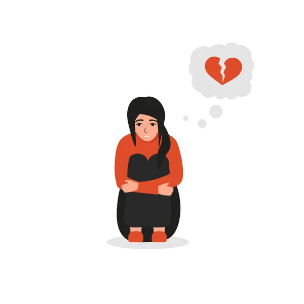 Smutna dziewczyna siedząca na podłodze, złamane serce — Wektor stockowy