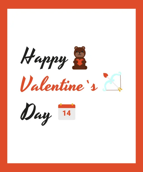 Tarjeta de San Valentín, oso, calendario, arco y flechas — Vector de stock