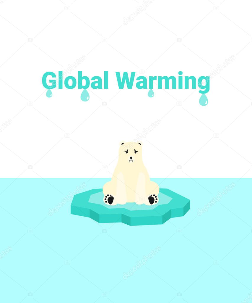 global warming, polar bear on ice block, icy cliff or iceberg