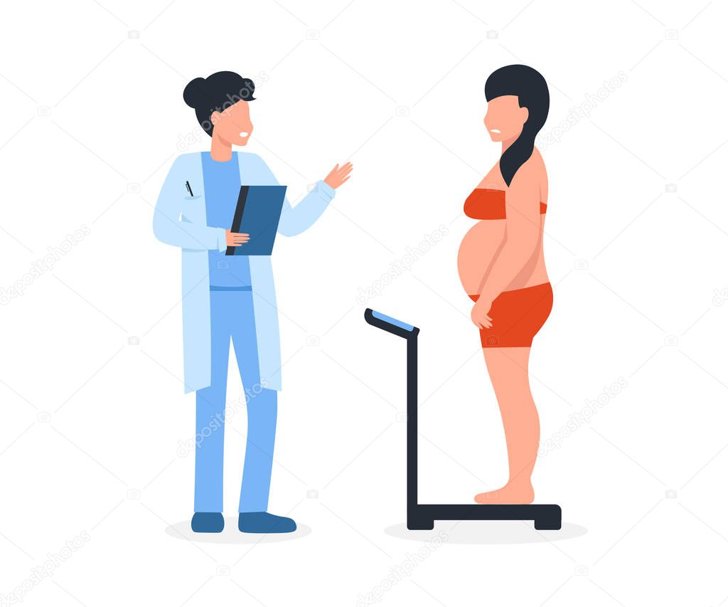 nutritionist doctor and fat woman on the scales