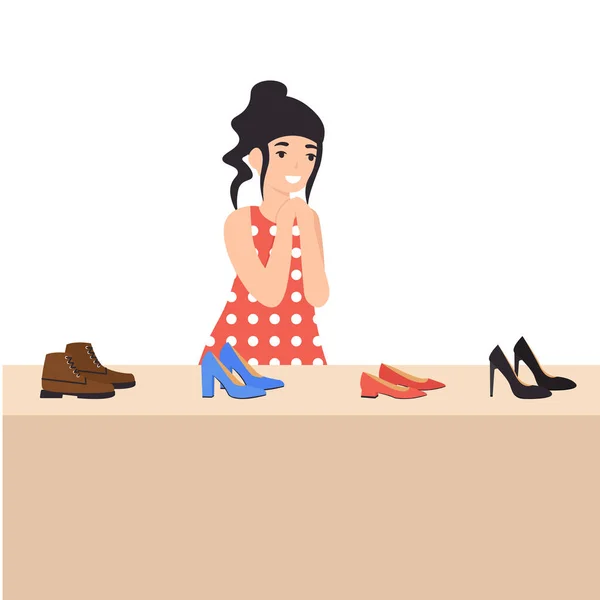 Girl chooses shoes — Stock Vector