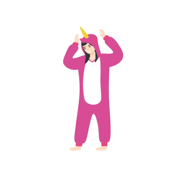 Pajama kigurumi unicorn woman — Stock Vector