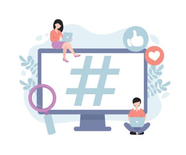 Bloggers or vloggers. Concept of hashtag for social media network. Flat vector illustration for web landing page, banner, social media, poster, application. clipart