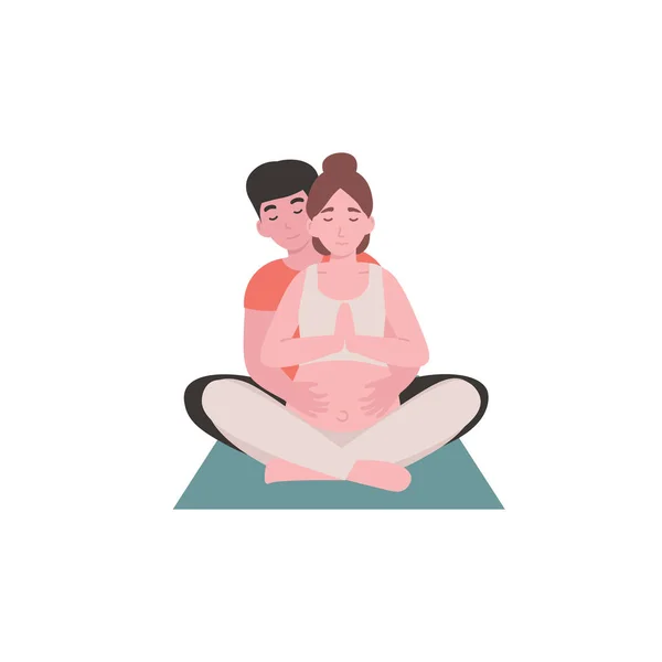 Hamile Bir Çift Yoga Yapıyor Erkek Kadın Birlikte Yoga Yapıyorlar — Stok Vektör