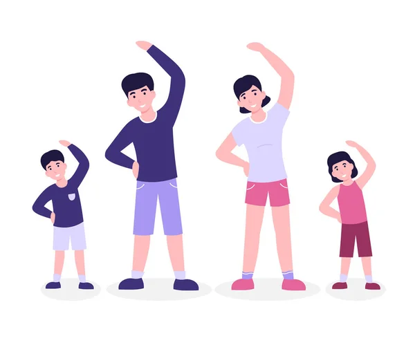 Aile Sabah Fitness Egzersizi Yapıyor Slope Düz Vektör Modern Karikatür — Stok Vektör