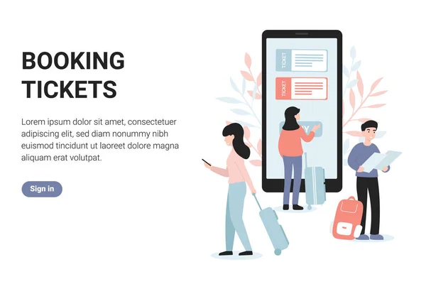 Reserva Bilhetes Online Agora Vetor Plano Conceito Moderno Ilustração Página — Vetor de Stock