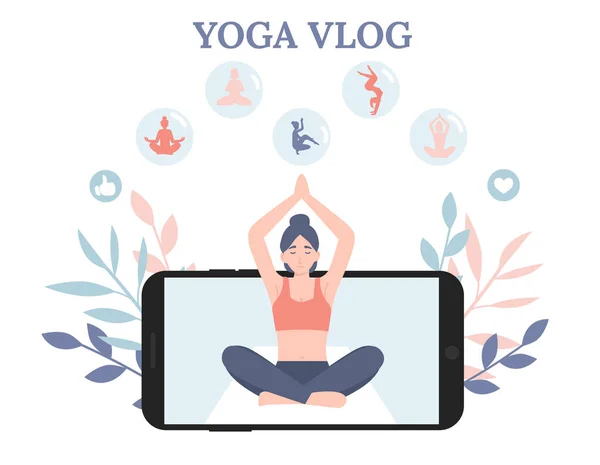 Jonge Blogger Vlogger Meisje Vrouwen Doen Yoga Nemen Videoles Camera — Stockvector
