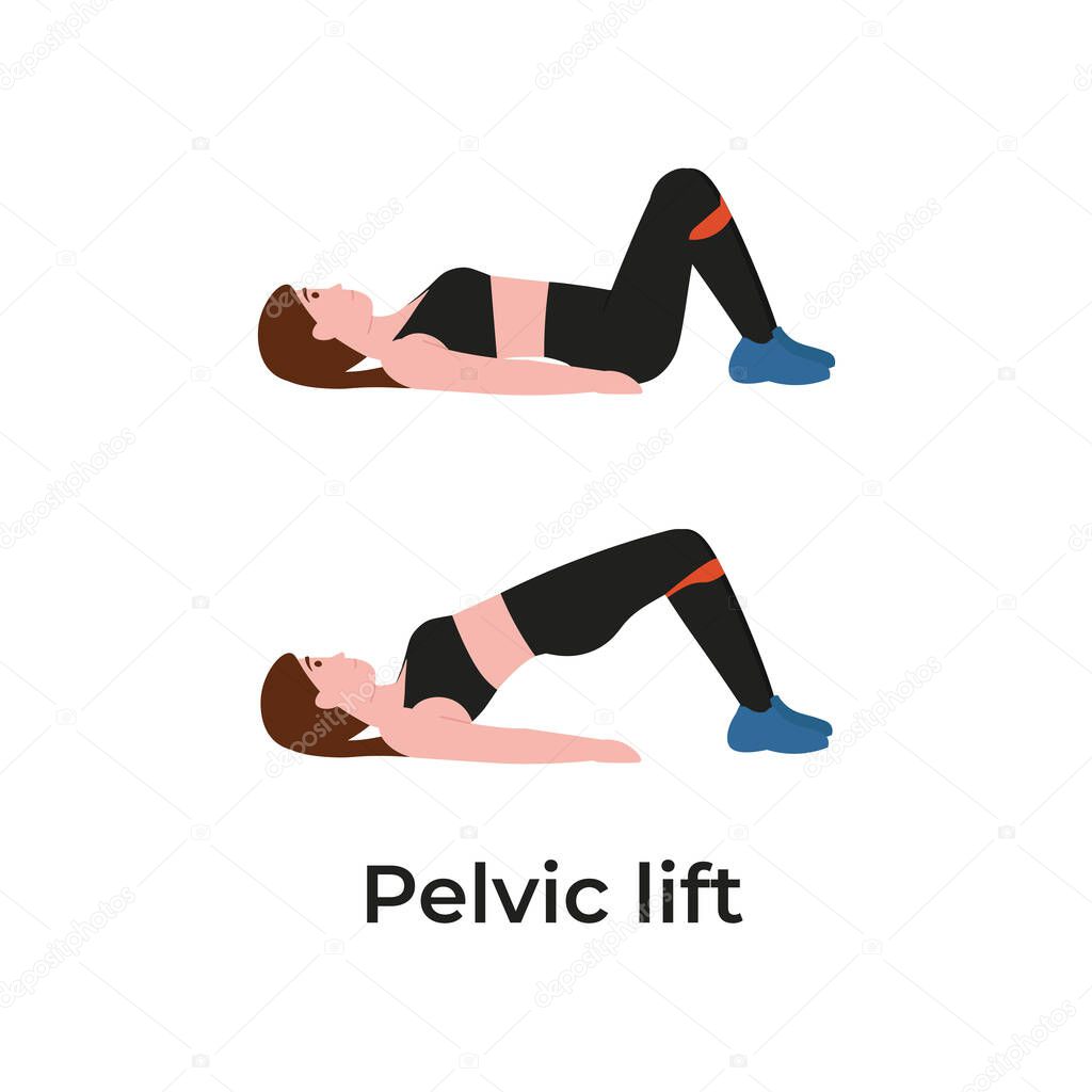 Booty or glutes workout with resistance bands. Pelvic lift concept. Stay home and do sport. Flat vector cartoon modern illustration.