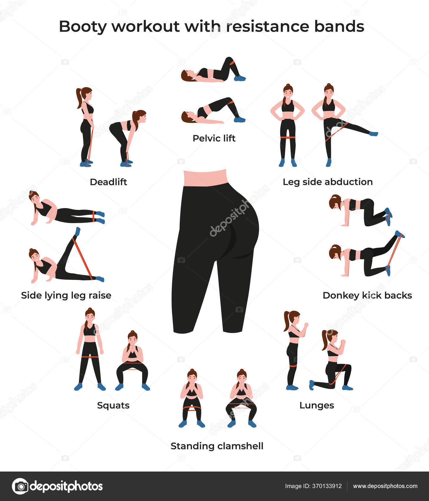 Set Booty Glutes Workout Resistance Bands Female Character