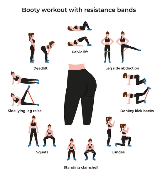 Booty Or Glutes Workout With Resistance Bands. Leg Side Abduction Concept,  Lateral Leg Lifts. Stay Home And Do Sport. Flat Vector Cartoon Modern  Illustration. Royalty Free SVG, Cliparts, Vectors, and Stock Illustration.