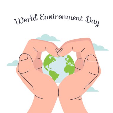 Dünya Günü 'nüz kutlu olsun. İnsan elleri gezegeni tehlikeden korur. Dünya Çevre Günü konsepti. Sosyal poster, afiş, kart ve şablon için düz vektör eko modern illüstrasyon. Gezegeni Kurtarın 