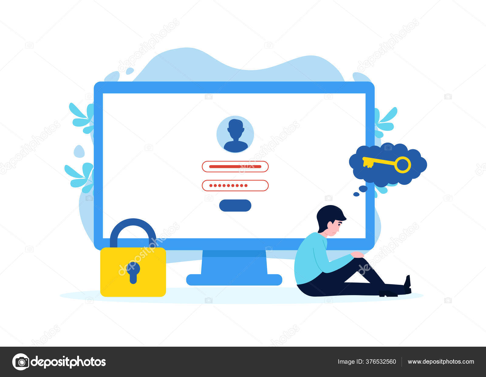 Unhappy Man Computer Forgot Account Login Password Flat Vector Male Stock Vector Image By C Natty Blissful