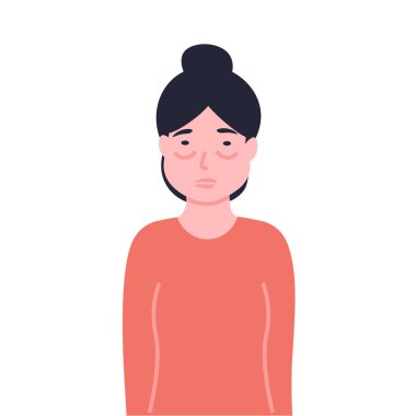 Kadının yüzü şişmiş. Düz vektör çizgi film modern illüstrasyon.