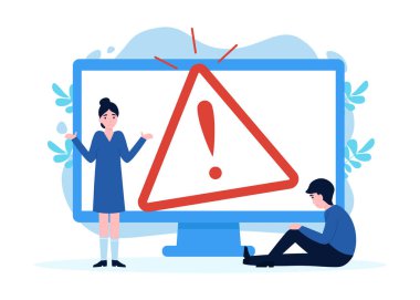 Web sayfası, afişler ve şablon için düz konsept 404 hata sayfası. Web sitesi bakım hatası, inşaat halindeki web sayfası. Pencere işletim sistemi uyarısı hatası. Vektör.