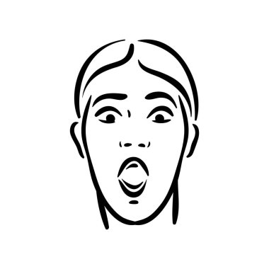 Beyaz arka planda sürpriz bir duygu kadın yüz ikonu