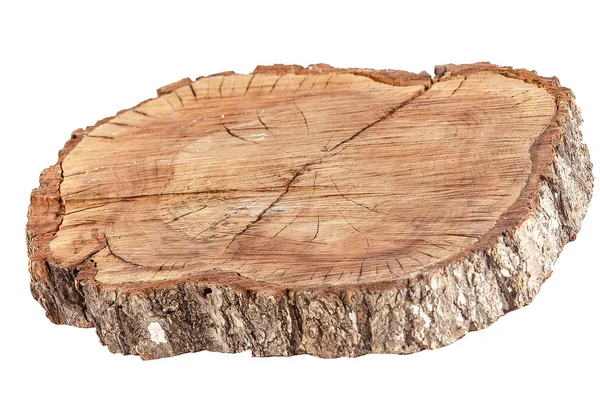 Tree cut old handmade wood vintage antique cutting board isolated on white background