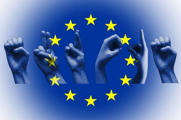 Slovo Evropa přes vlajka Evropské unie — Stock fotografie