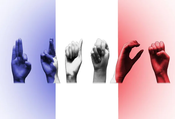 Πάνω από τη γαλλική σημαία το Word Γαλλία — Φωτογραφία Αρχείου