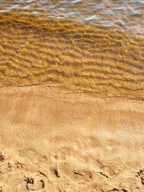 Güneş nehir dalgalarının arasından parlıyor Kumda gölgeler bırakıyor