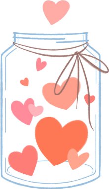 Sevgililer Günü Klipsli sanat ve bayram kartpostalları için illüstrasyon. İzole edilmiş beyaz arkaplanda elle boyanmış resimler