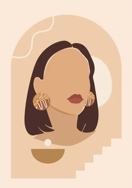 modern illustration of woman with earrings and stairs