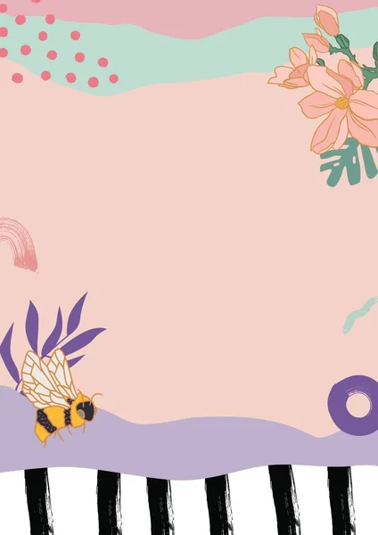 Барвиста Фонова Ілюстрація Бджолою Квітами — стокове фото