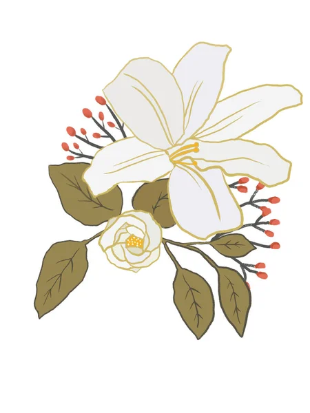 Ilustração Moderna Flores Isoladas Fundo Branco — Fotografia de Stock