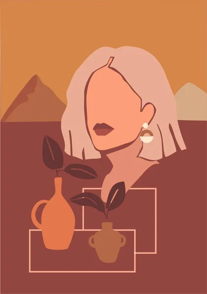 modern illustration of woman with earring and plants