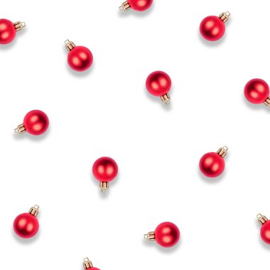 Beyaz arka planda izole edilmiş Noel topları deseni.