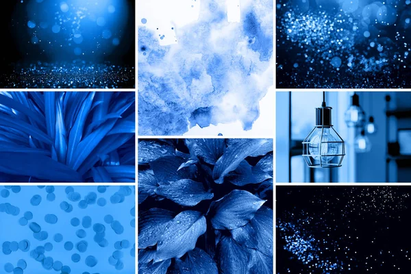 Креативний колаж в модному синьому кольорі . — стокове фото