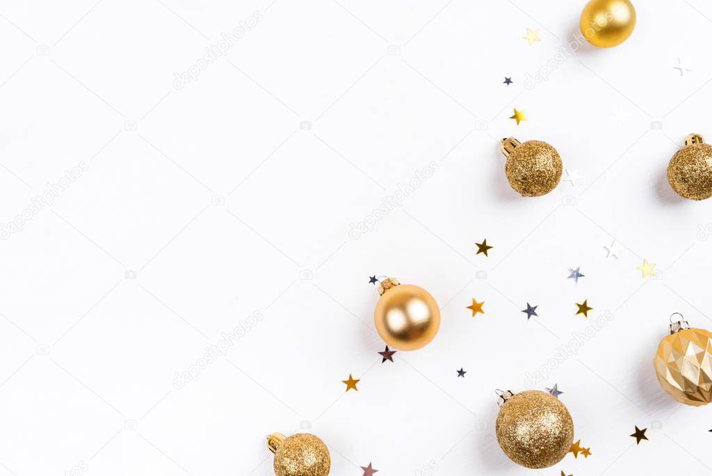 Festive white background with Christmas decorations.