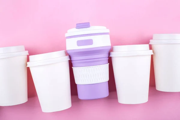 Reusable coffee cup vs disposable cups.