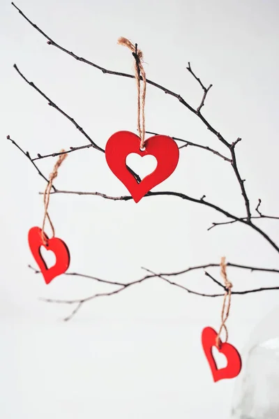 Walentynkowe dekoracje ozdobami w postaci serc. — Zdjęcie stockowe