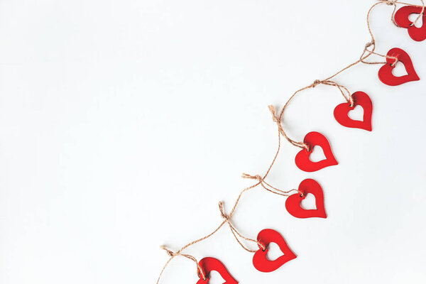 Valentines day decoration with ornaments in the form of hearts.