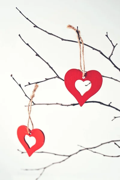 Alla hjärtans dag dekoration med smycken i form av hjärtan. — Stockfoto