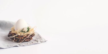 Yuvasında bir yumurta olan hafif Paskalya arkaplanı.