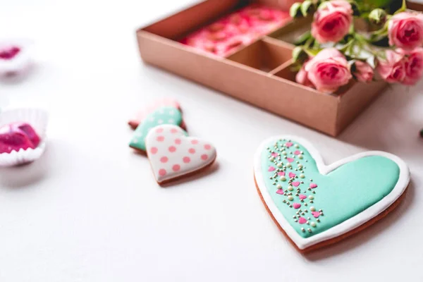 Gift Set Hand Made Sweets Box White Table Flat Lay — 스톡 사진