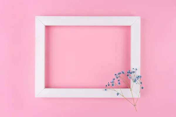 White text frame on a pink background.