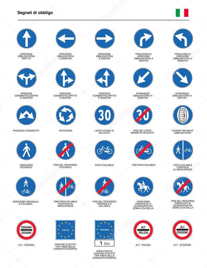 ITALIAN SIGNS OF OBLIGATION DRIVING DIRECTIONS