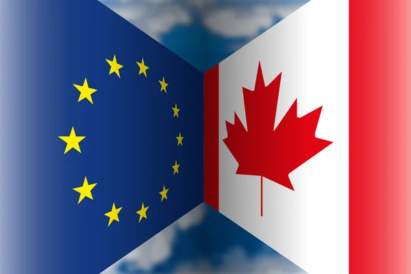 Banderas de la Unión Europea versus Canadá — Vector de stock