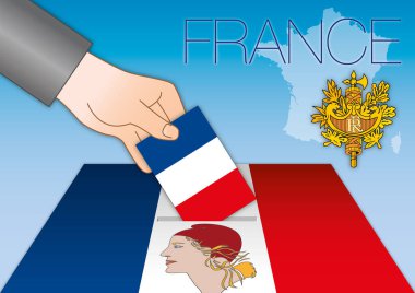 France, elections, ballot box with flags clipart